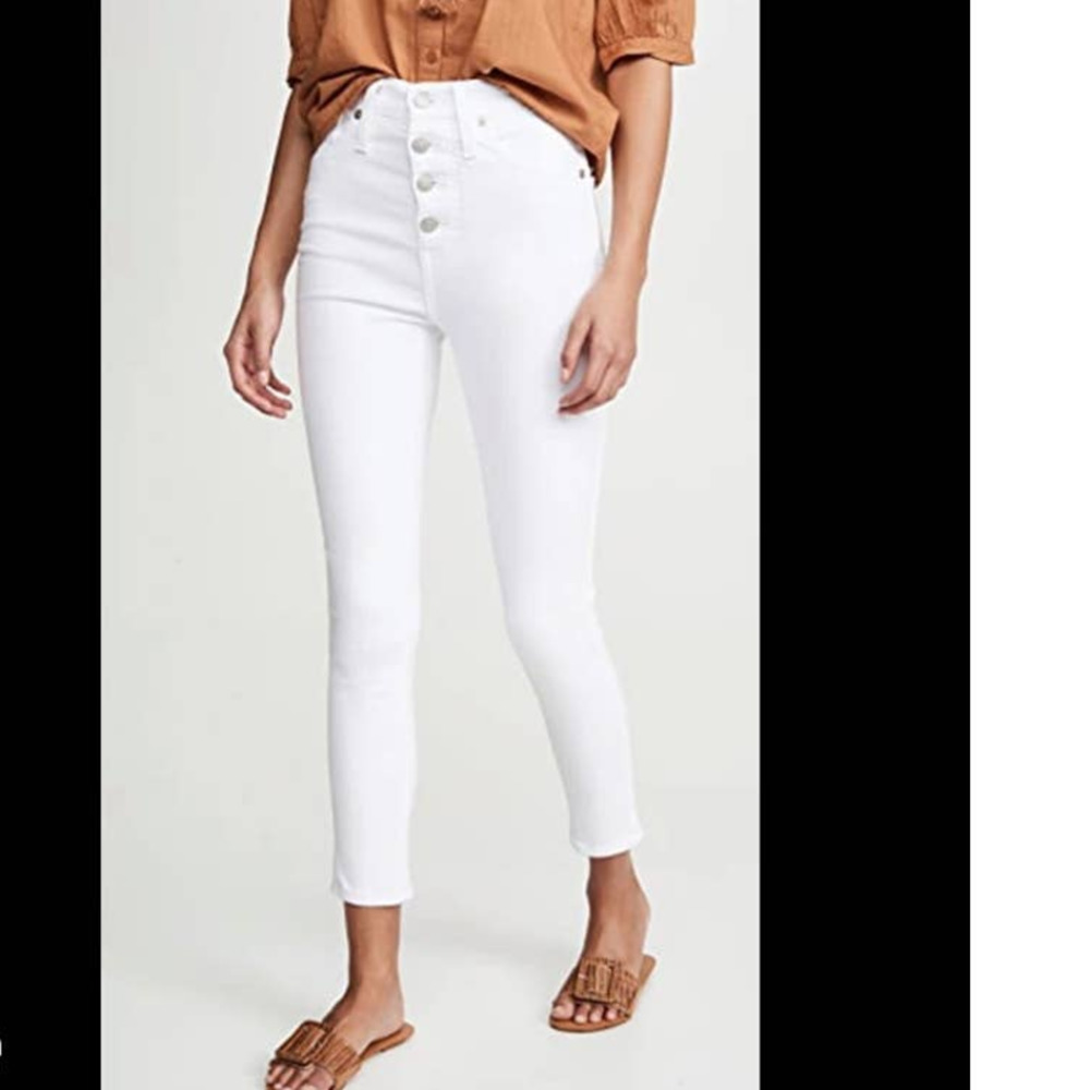 Madewell 10" High-Rise skinny Crop jeans in pure white: button front